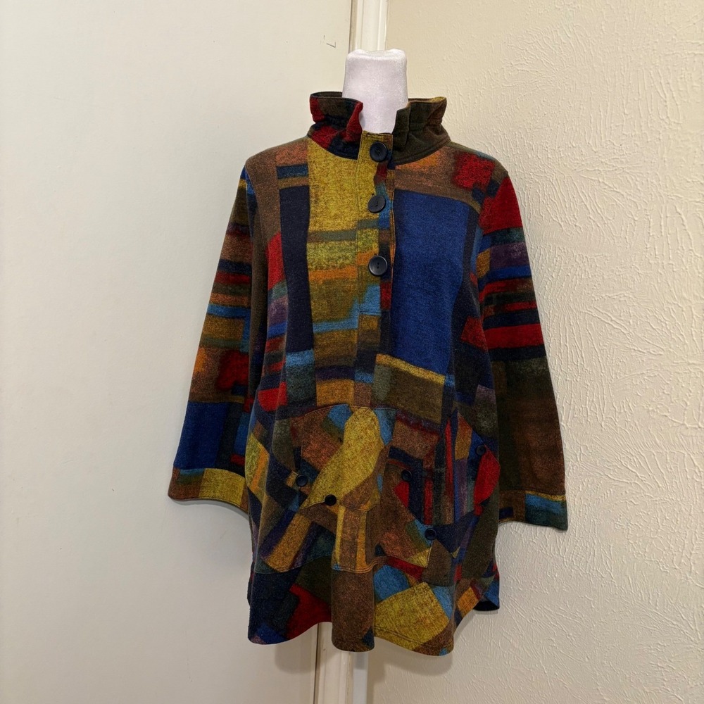 John Mark Abstract Geometric Colorblock Primary Color Wire Mock Neck Tunic Top M
